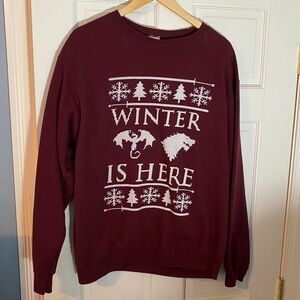 Winter Is Here Game of Thrones burgundy crewneck sweatshirt size large